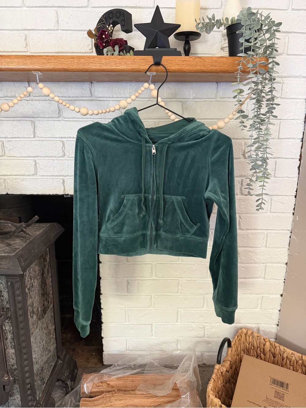 Hollister Cropped Velour Zip-Up Hoodie | Women’s Size XS